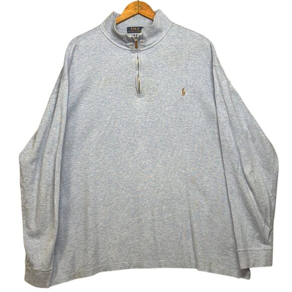 Polo Ralph Lauren Estate Rib Light Blue 1/4 Zip Long Sleeve Sweater Men 2XLT - Picture 1 of 8